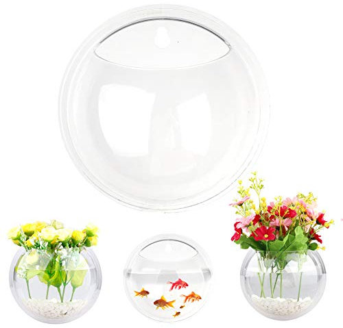 2 Pack Wall Mounted Fish Bowl, Clear Acrylic Wall Hanging Fish Aquarium, Hanging Hydroponic Pot Wall-Mounted Plant Pot for Home Decor, 5.9 in