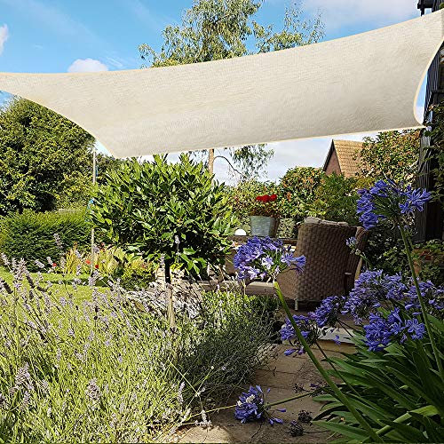 Green Bay Sun Shade Sail Square HDPE Breathable UV Block Sunscreen Awning Canopy Cream with Free Rope 4x4m