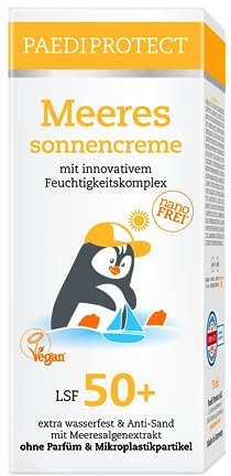 PAEDIPROTECT Meeressonnencreme Kinder Baby LSF 50+ 75 ml, Sonnencreme parfümfrei & wasserfest, Gesicht Körper Lichtschutzfaktor, Schutz vor UVA/UVB-Strahlung, vegan ohne Mikroplastik