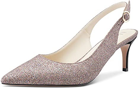 NobleOnly Scarpe col Tacco Donna Fodera in Pelle Sandali Tacco a Spillo 6CM Gattino Heels Oro Glitter Scarpe EU 35