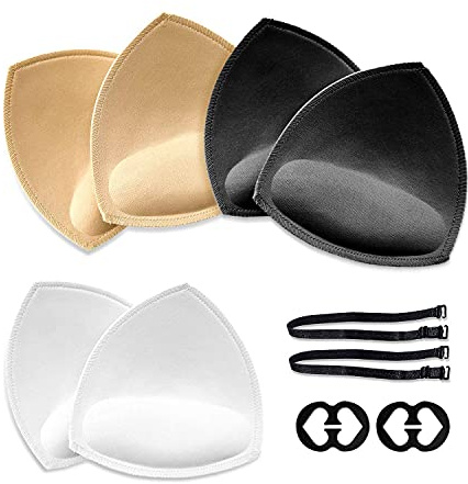 QEEQPF 3 paia di cuscinetti rimovibili per reggiseno, inserti per reggiseno sportivo, reggiseno bikini, biancheria intima, con un paio di spallacci e 2 spallacci con fibbie antiscivolo., Nero, 10