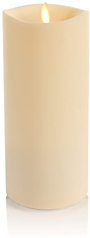 Luminara Outdoor Flameless LED Ivory Candle Melted Edge 3.75 x 9 Real Moving Flame Battery Operated Timer Plastic Weather-Resistant