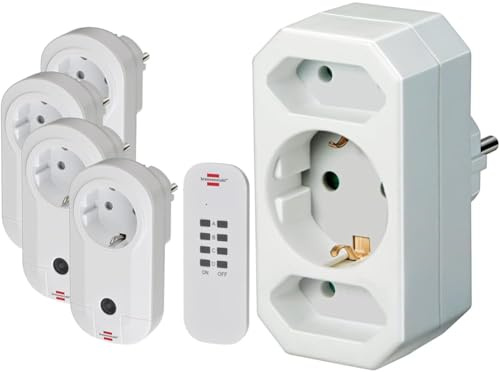 Brennenstuhl Funkschalt-Set RC CE1 4001, 4er Funksteckdosen Set & Mehrfachsteckdose, Steckdosenadapter 3-fach mit erhöhtem Berührungsschutz (2 x Eurosteckdose und 1 x Schutzkontakt) weiß