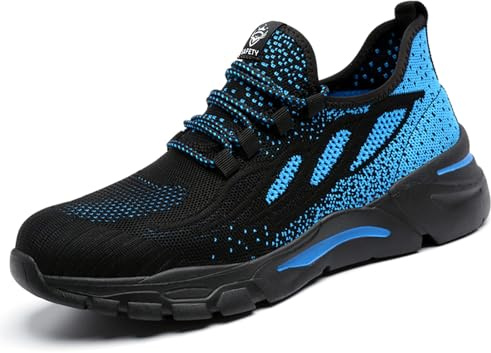 HYCOPROT Sicherheitsschuhe Herren Damen Stahlkappe Sneaker Leicht Atmungsaktiv Arbeitsschuhe Stahlkappenschuhe Rutsch und Stichfest Sportlich Schutzschuhe (Blau, Numeric_42)