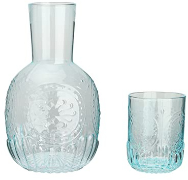 NFNSIG Vintage Comodino Caraffa d'acqua e vetro Set 35 oz Blu Comodino Notte Caraffa con Vetro Camera Da Letto Succo Acqua Brocca Bottiglia Collutorio per Bagno