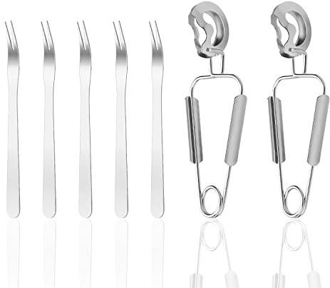 DIYCUT 7 Stück Schneckenbesteck Set, 2 Schneckenzange und 5 Schneckengabel Edelstahl, Einfach zu Essen, Spülmaschinenfest, Lebensmittelzange aus Edelstahl für Zuhause, Restaurant und Hotel