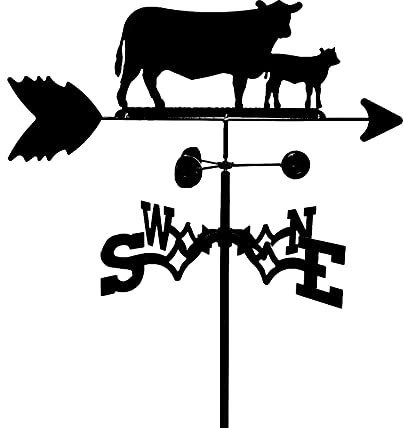 CAZARU Kuh- und Kalbssilhouette Wetterfahne zur Dachmontage Wetterfahne Windrichtungsanzeige Edelstahl Wetterhahn Messwerkzeug mit Montagehalterung Satinschwarz