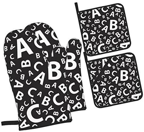Gants De Cuisine Fond Alphabétique Anti Chaleur Maniques Imperméable Gants De Cuisine Et Maniques pour Cuisson Four Barbecue Femmes