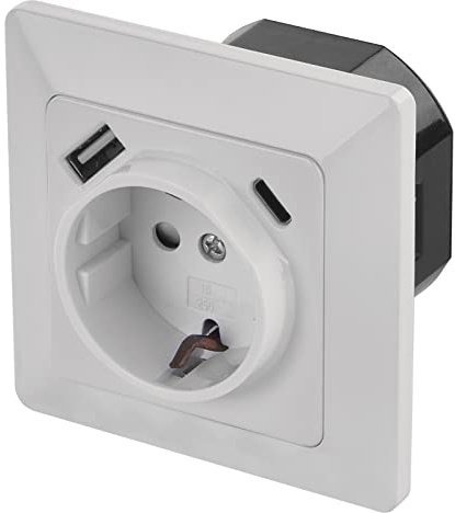 EMOS Unterputz-Steckdose mit USB-A und USB-C Port in Schuko, Schutzkontaktsteckdose mit 2 USB-Ports 5V/3A für Handy oder Smartphone Laden, USB-PD Fast Charge, weiß