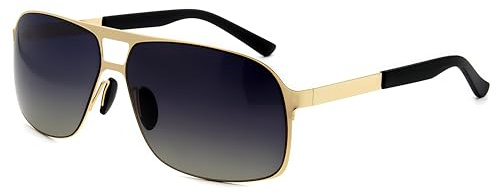 Global Glasses lätta solglasögon för män metallram förarglasögon UV400 skydd breda solglasögon XL (GOLD)