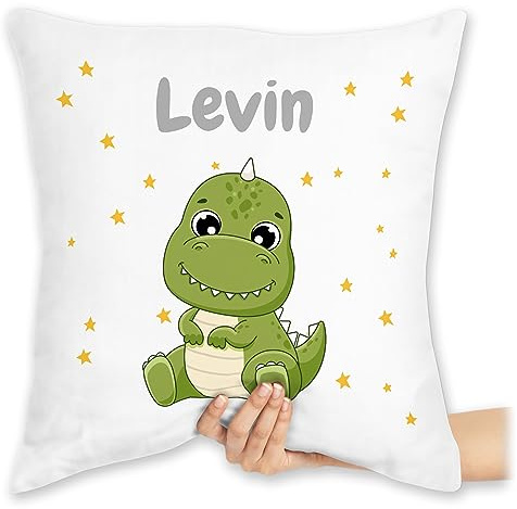 Kissen 40x40 Zierkissen - Süßer Dino Dinosaurier Dinosaurus Dinomotiv - 40 x 40 cm - Weiß - kuschelkissen Tier saurier Cushion Tieren Dinosaur Name personalisiertes personalisierte Dinosaurs