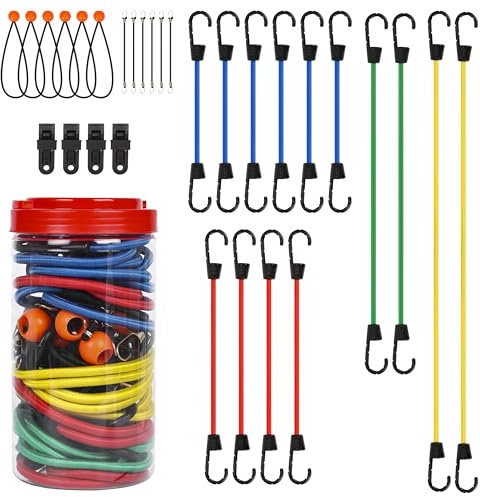 Belle Vous 30-teiliges Bungee Expander Sortiment mit Haken - 46-190cm Robustes Spanngummi Set mit Haken - 30er Set Spanngurte mit mit Baldachin-Ballbindern und Planen-Clips
