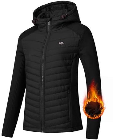 MoFiz Damen Fleecejacke Sweatjacke Hybridjacke Wanderjacke Atmungsaktiv Full Zip Jacke mit Reißverschlusstasche Schwarz S