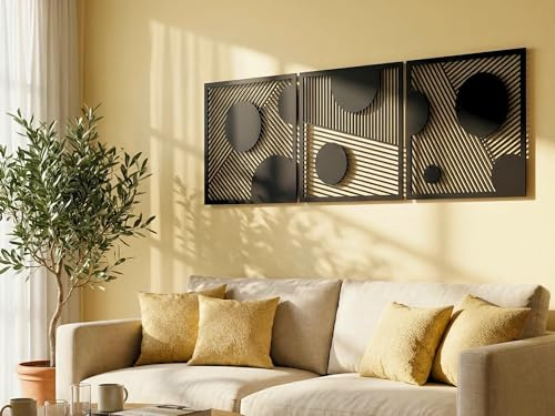 VAILLA Dreieckige Bilder Holz 3D – Wanddeko Wandbild Wohnzimmer Büro Flur | MDF Sperrholz, Lasergeschnitten, Polygon Dreieck Geometrie, 5 Größen, Schwarz Silber Gold, personalisierbar, Büro Eingang