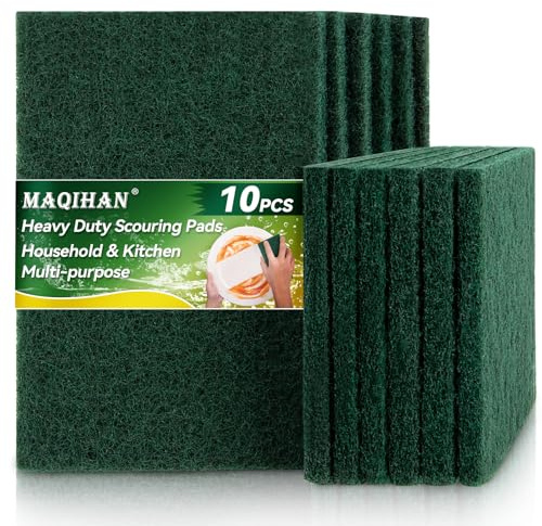 MAQIHAN Heavy Duty Scouring Pad - 10PCS Scouring Pads for Heavy Duty Cleaning Scrubbing Pads for Kitchen Bathroom Household Cleaning Dish Scrubber Scrub Sponges for Oven Barbecue Grill Bathtub