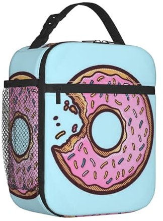 LAMAME Borsa portapranzo con stampa a ciambella, riutilizzabile, con cerniera, per lavoro, picnic, viaggi