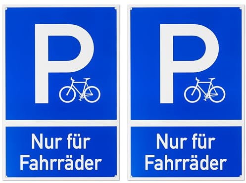 Hinweisschild Parkplatz - Nur für Fahrräder, 2 Stück, 30 x 20 cm, 1 mm starkes PVC Schild mit Bohrlöchern, Auto Parken verboten Schild für Innen- und Außenbereich, privater Parkplatz Fahrrad, Rad