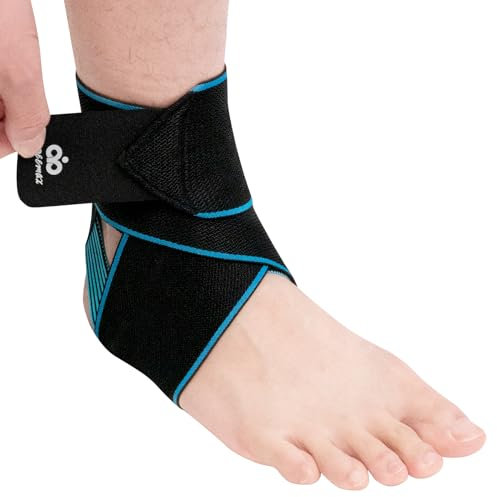 INDEEMAX Sprunggelenkbandage Männer und Damen, Einstellbares Fußbandage Linke und Rechte Fußgelenk, Knöchelbandage für Plantar Fasciitis, Achillessehnenentzündung, Laufen, Fussball, Single Blau