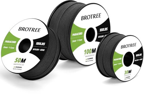 Brotree Paracord 2mm 30M 100% Nylon Seil Schnur mit 1 Kern Typ I für Outdoor, Armband, DIY - 45kg Bruchlast (Schwarz)