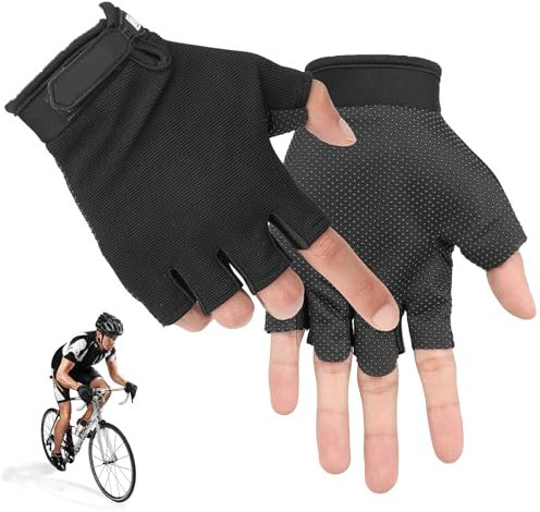Fahrradhandschuhe Kurz Sonnenschutz Halbfinger, Fitness Halbfinger Handschuhe, Damen Herren Handschuhe, Laufhandschuhe für Autofahren Motorrad Fahrrad Sport Camping Wandern Outdoor
