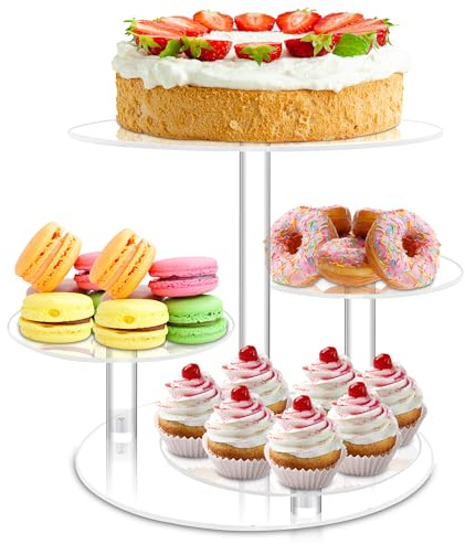 Cupcake Stand, 4 Tier Acrylic Cake Stand, Round Cake and Cupcake Stand Combo, Clear Tiered Cupcake Tower Stands for 50 Cupcakes, Cake Display Tree Stand for Wedding Birthday Party