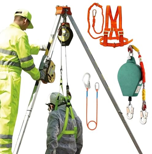 AVLLSO Sistema de trípode de Rescate con cabrestante 1200 1800 2600 LBS y protección contra caídas de 10 m, Equipo de Rescate de elevación de alcantarillado de Aluminio(1800LBS Winch+Safe Belt)