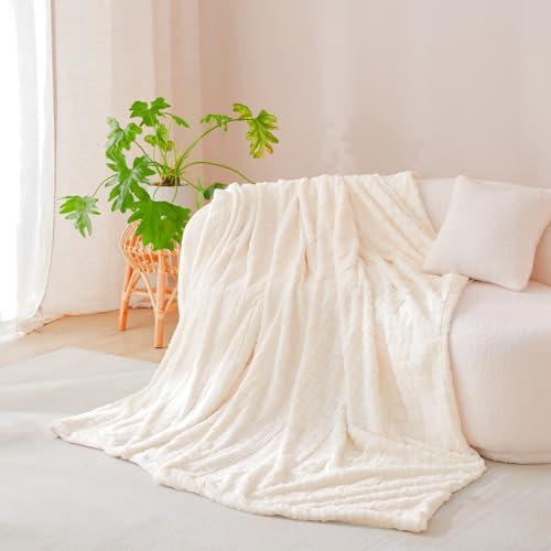 Nayoroom Kuscheldecke Flauschig Decke Weiß Fleecedecke Warm Sofadecke Couchdecke für Wohnzimmer Schlafzimmer Deko Tagesdecke 220x240 Kariet Blanket Wolldecke Kuscheldecken Wohn- & Kuscheldecken