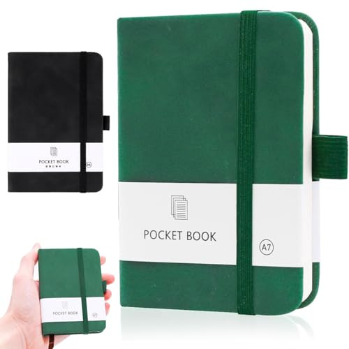 Duoleimi Packung mit 2 A7 Notizbüchern,Kleines Pocket Notebook mit Gummiband-Verschluss & Stifthalter,Mini Notizbuch mit 200 Seiten für Schule und Arbeit,Schwarz & Dunkelgrün.