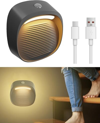 Akku Treppenlicht Mit Bewegungsmelder, Linkage Modi, Bis 60 Tage, Grau | LED Nachtlicht Batterie USB-C Aufladbar, 2200mAh, Kein Bohren, 3000k für Treppen Flur Schlafzimmer, Küche, Bad