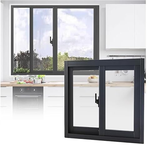 PFCDZDU Reemplazo Ventana Vidrio, Entrada Ventilación con Panel Ventana Transparente con Marco Aleación Aluminio, Ventana Deslizante Horizontal Exterior para Mejoras Hogar(Black,40x60CM)