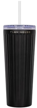 Flamingueo Termo 0,8L - Botella Agua Acero Inoxidable - Vaso Termico - Con Pajita - Bebidas Frías 24h y Calientes 10h - Taza Termica - Negro