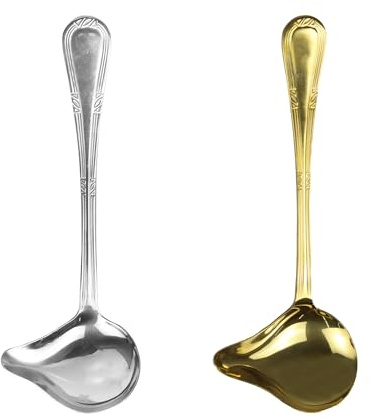 LVYKING 2 Pcs Ladle Gravy Ladle, 8 Inch Stainless Steel Ladle for Serving Sauce, Sauce Soup Scoop with Pour Spout, Serving Ladle for Spooning Gravies and Sauces, Silver and Gold