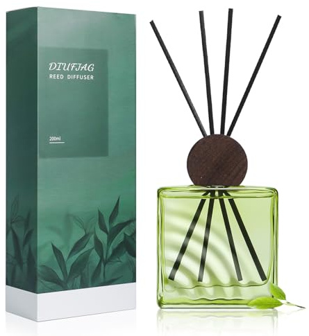 DIUFJAG Raumduft Reed Diffuser 200ml - Green Tea Grüner Tee Mit 8 Duftstäbchen,Home Duft für Badezimmer Büro