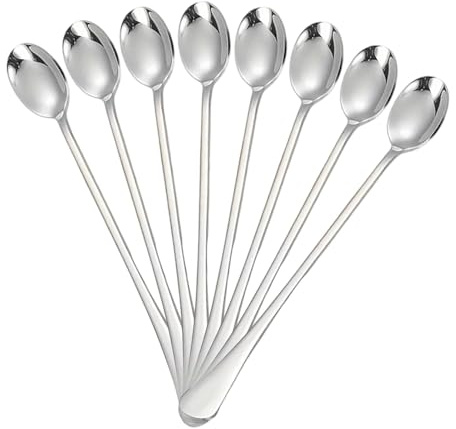 Long Spoon – Cucchiaio in acciaio | Set di 8 manici in ECED – Cucchiaino | Cucchiaio con bordo rotondo per dessert, bevande cocktail