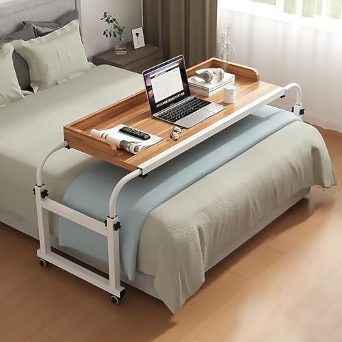 Verstellbarer Betttisch mit Rollen für Laptop und Essens-Tablett, höhenverstellbar, Stehpult, Schreibtisch für Doppelbett, Doppelbett, Queen-Size-Bett, Schwarz