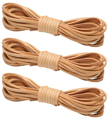 Luxeu Cordino Cuoio, 3 Rotoli 5M x 3mm Cordino per Collane, Lacci Cuoio, Cordoncino in Vera Pelle, Cordoncino per Collane, Bracciali, Gioielli Fai da Te, Artigianato (Naturale)