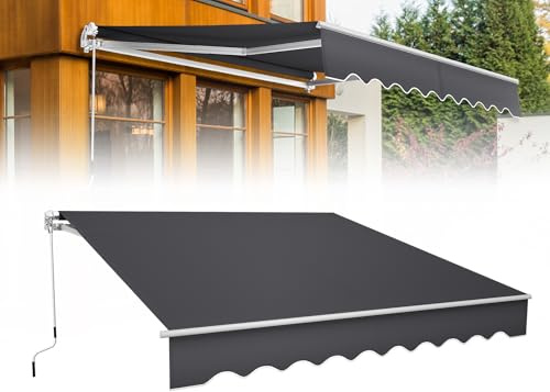 Froadp Balkon Markise 300 x 250 cm Gelenkarmmarkise mit Aluminium, Manuelle Handkurbel, Klemmmarkise ohne Bohren für Terrasse & Veranda, UV-beständig, Wasserabweisend, Sonnenschutz, Dunkelgrau