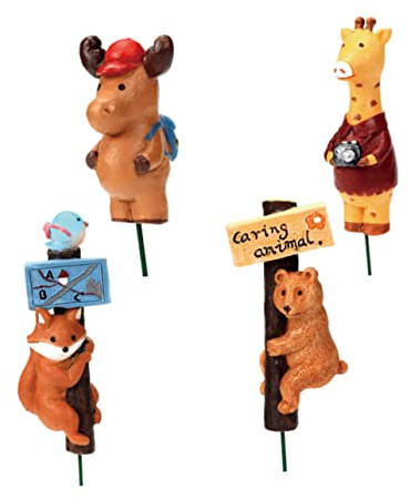 SEWOART Figurines d'animaux en Résine 4 Pcs pour Décoration De Pot De Fleurs Jardin Miniature Multi-Style Peinture à La Main Solide Et Écologique