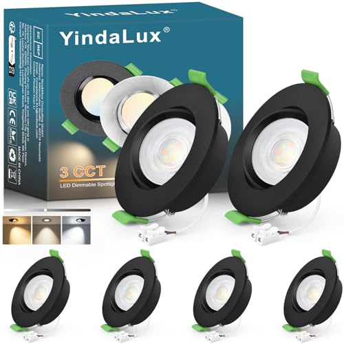 YindaLux 6x LED Einbaustrahler IP44 230V Dimmbar Schwarz 5W Loch 68–80mm