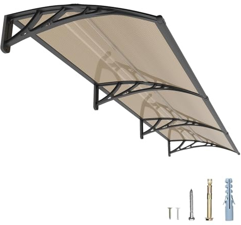 300x100cm Vordach für Haustür UV Überdachung Haustür aus Polycarbonat | Regen-Schnee-Sonne-Schutz, 5mm PC-Panel bruchfest, ABS-Halterung Rostfrei, für Terrasse/Veranda/Fenster