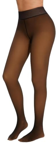 Miguofan Fleece Lined Tights Women Thermal Tights Fake Translucent Pantyhose High Waisted Leggings Stretch Sheer Thick Winter Warm Stocking (UK, Alpha, M, Regular, Regular, Caramel)
