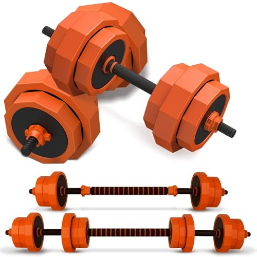 KK 20kg Adjustable Dumbbell & Barbell Set with Anti-Roll Hex Design | 8x1.25kg & 4x2.25kg Vinyl Plates | Spin Lock Anti-Loose Connector Bar
