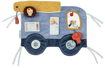 Lilliputiens – Sensorische Aktivitätstafel mit Stoffbefestigungen – Jules der Hund – Babyspielzeug – Blau – 42 cm – Motorikentwicklung – Ab 3 Monaten – 83609