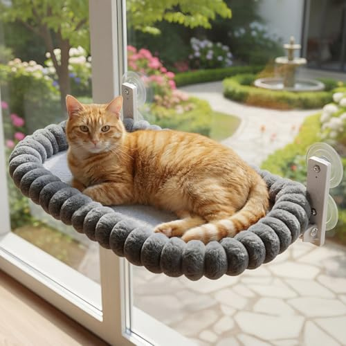 Foldable Cat Window Perch, Cat Hammock Bed for Sunbathing Viewing, Cordless Hanging Pet Bed with 4 Strong Suction Cups Holds up to 18kg for Glass Windows and Interior Walls