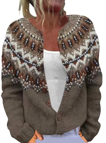 Mohair Sweaters for Women Fisherman Sweater Women Irish Wool Argyle Fair Isle Vintage Boho Flower Aztec Christmas Fleece Cardigan Nordic Icelandic Ski Fall Winter Sweaters 2025 Coffee M
