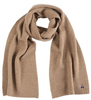 Brooks Brothers Signature Wool and Cashmere Ribbed Knit Scarf for Men - Men's Luxury Winter Scarf, 68-inches x 10-inches, Camel