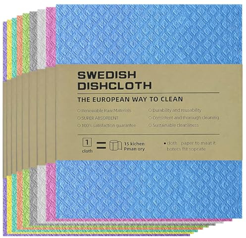 HEUIOP 9 Pack Swedish Dishcloth, Reusable Swedish Dish Cloths, Biodegradable & Compostable Sponge Dishcloths for Kitchen Counters Washing Dishes