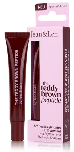 Jean & Len Lip Treatment Teddy Brown, vegan, 10 ml | Lätt tonad läppvård med gloss-finish, peptider för synlig plumping-effekt, karamellarom, inte kladdig