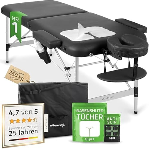 HABYS Massageliege Klappbar aus Alu mit 2 Zonen 185 × 70cm, Nadia | Kosmetikliege klappbar mit Belastbarkeit bis 250 kg, Massage Liege mit Zubehör, Transporttasche