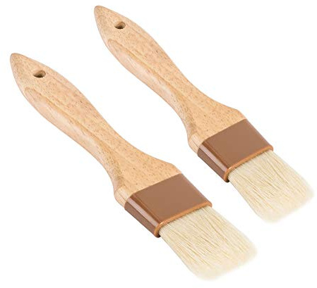 Set di 2 pennelli da pasticceria, larghezza 2,5 cm e 3,8 cm, con setole di cinghiale e manici in legno duro laccato, per barbecue, salsa, salsa, cottura e marinata